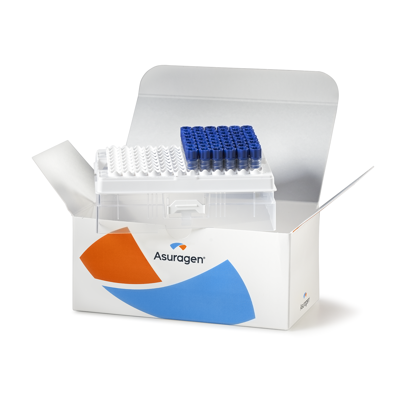 QuantideX brett fra Asuragen, med blå prøverør i en åpen eske.