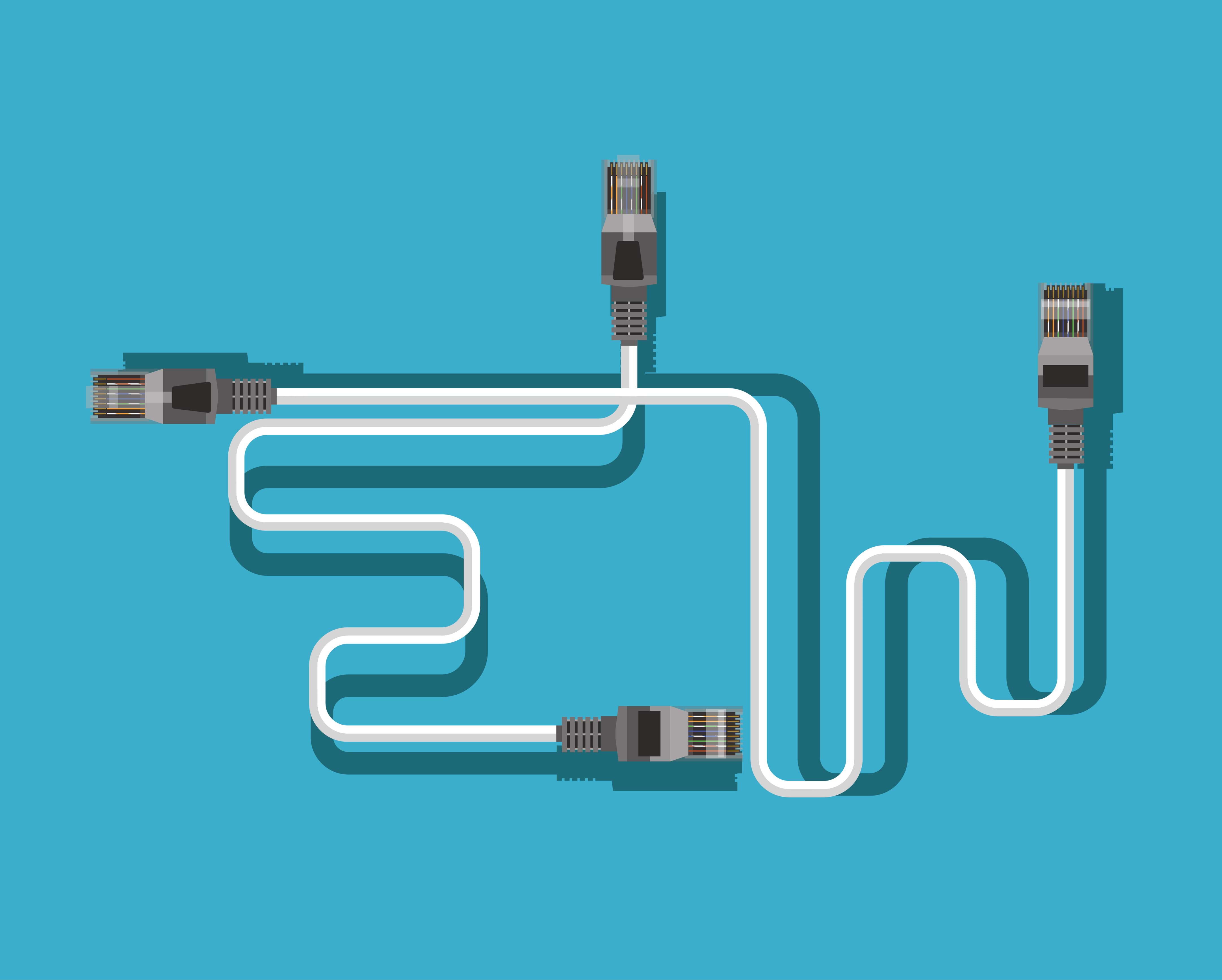 Skjematisk bilde av nettverkskabler